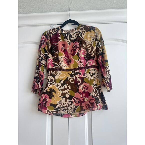 I.e. Petite Vintage 100% Silk Retro, 90's, Y2K Floral Blouse with Neck Tie - Picture 7 of 7